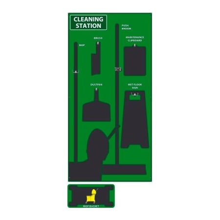 Nmc National Marker Cleaning Station Shadow Board, Green/Black, 72 X 36, Industrial Grade Aluminum SB146AL
